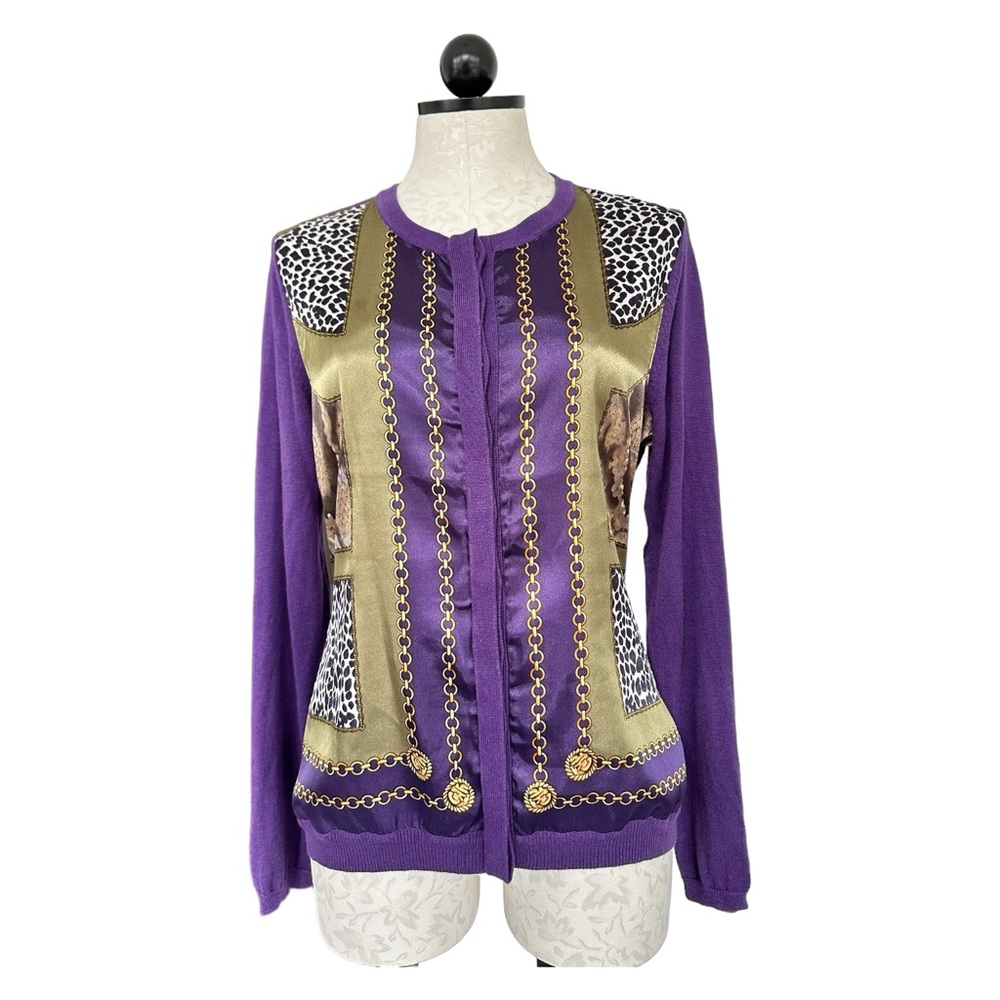 Chi by Falchi Purple Cardigan Silk & Cashmere Knit Poly Panels   Size Medium